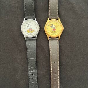 Disney Mickey Mouse Vintage Watches, one gold tone and one silver tone